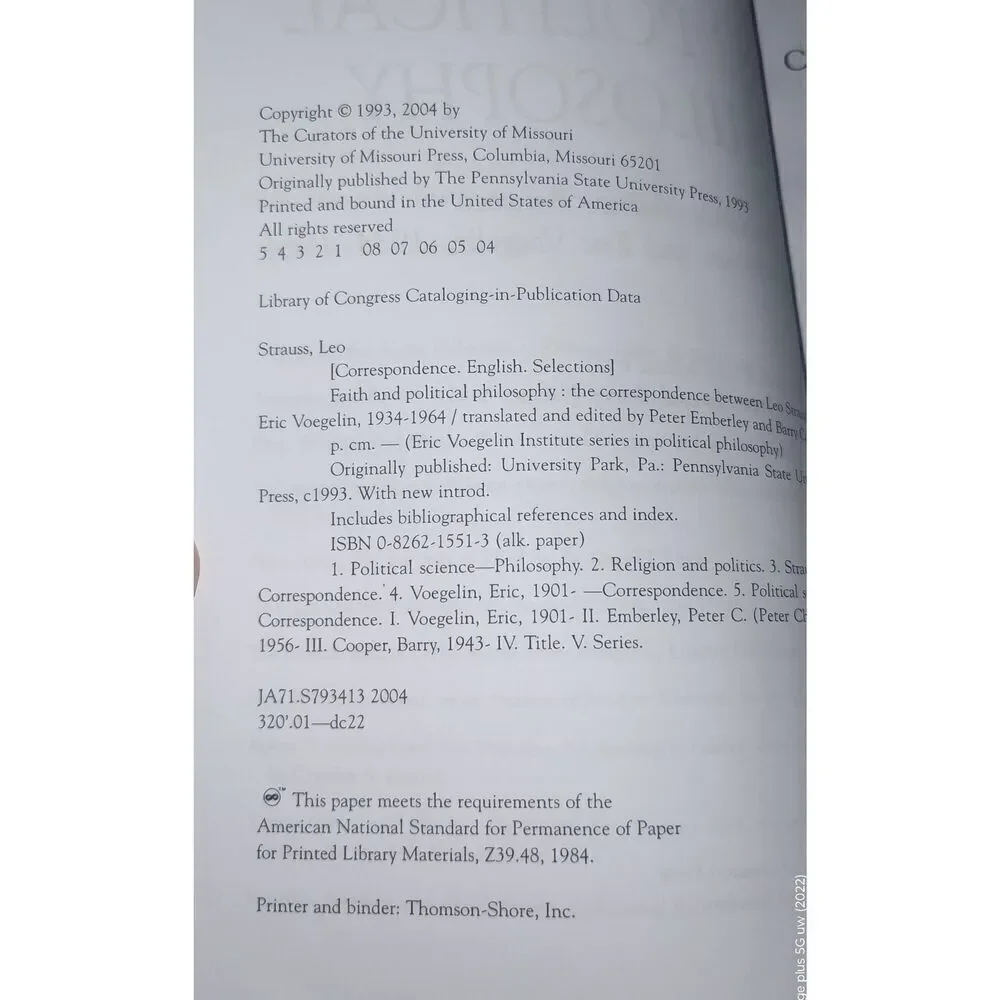 Faith and Political Philosophy: The Correspondence Between Leo Strauss & Eric Vo